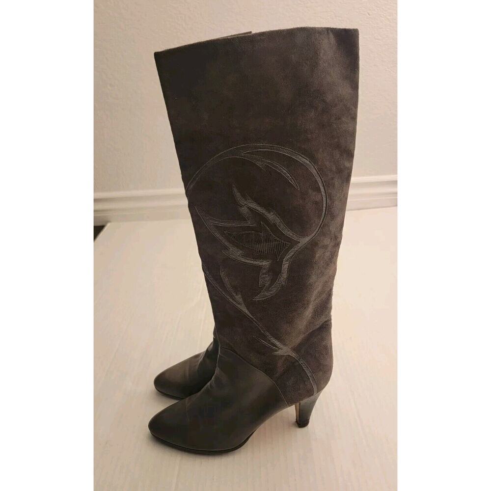 Bally Heel Boots Sz 10m Pull On Applique Slouch Unique View 2